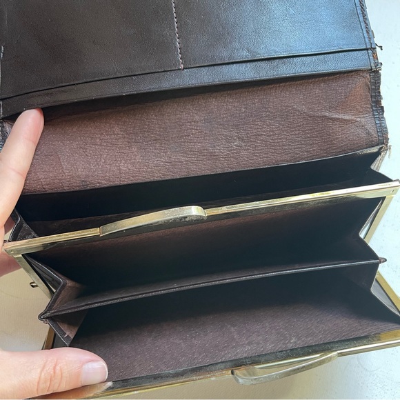 Nina Ricci Brown Leather Printed Long Wallet Kiss Lock Cards ID Holder - Picture 6 of 9